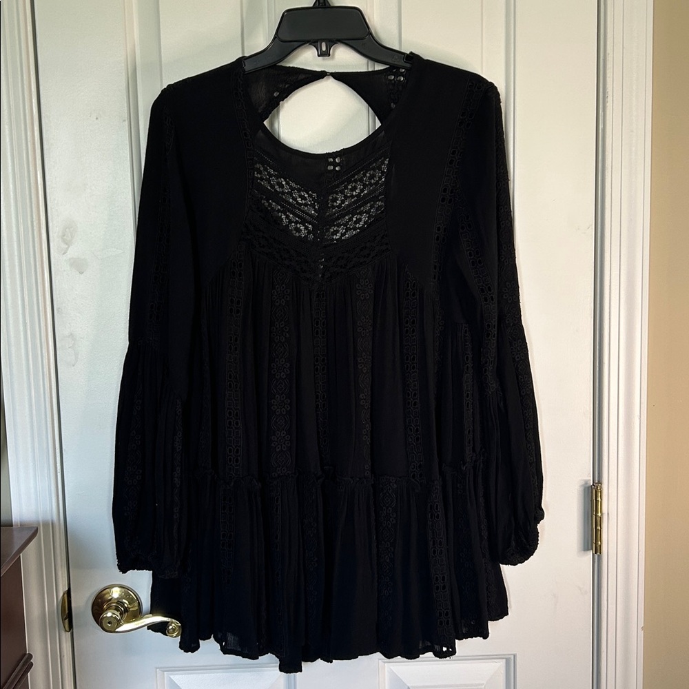 Free People Black Embroidered Top